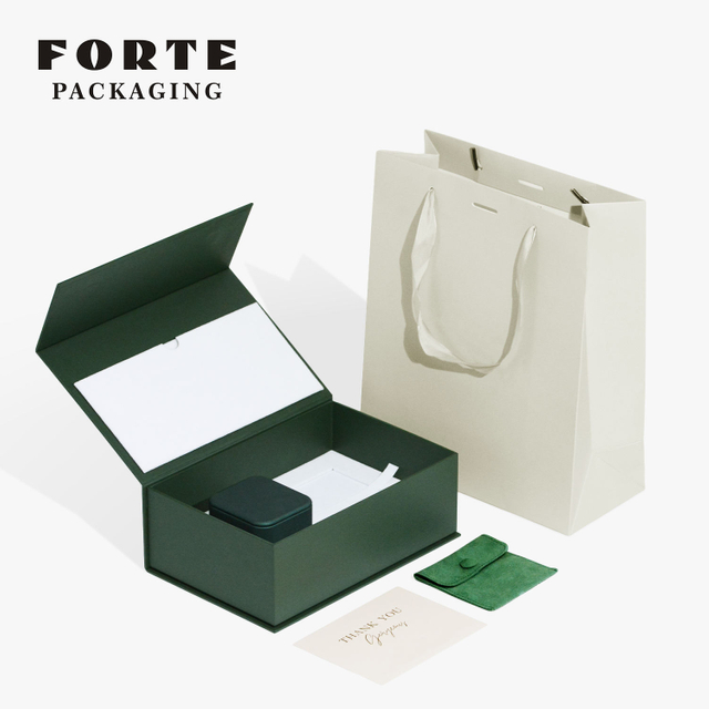 Forte Jewelry Packaging Custom logo Green Folding box Jewelry Box Luxury Ring Earrings Pendant Necklace Box Jewelry Packaging