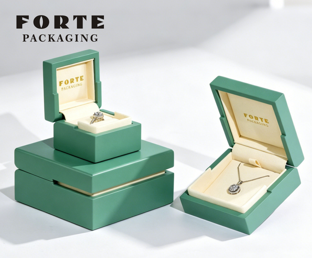 FORTE Green Eco-friendly Matte Coating Custom Wooden Jewelry Box High Quality Rings Jewelry Wooden Box for Earrings Necklaces