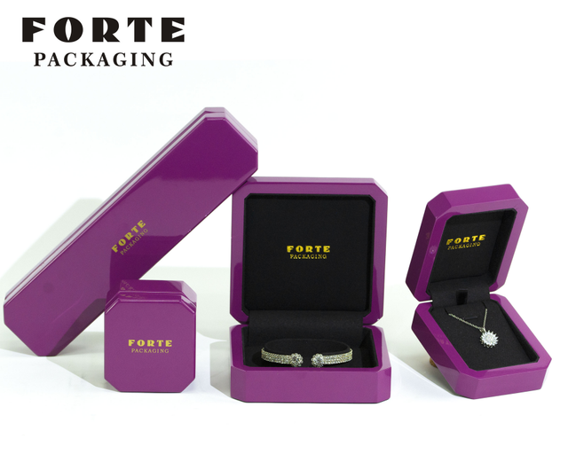 FORTE Custom Logo Purple Octagonal Wooden Jewelry Box Elegant Luxury for Rings Earrings Necklaces