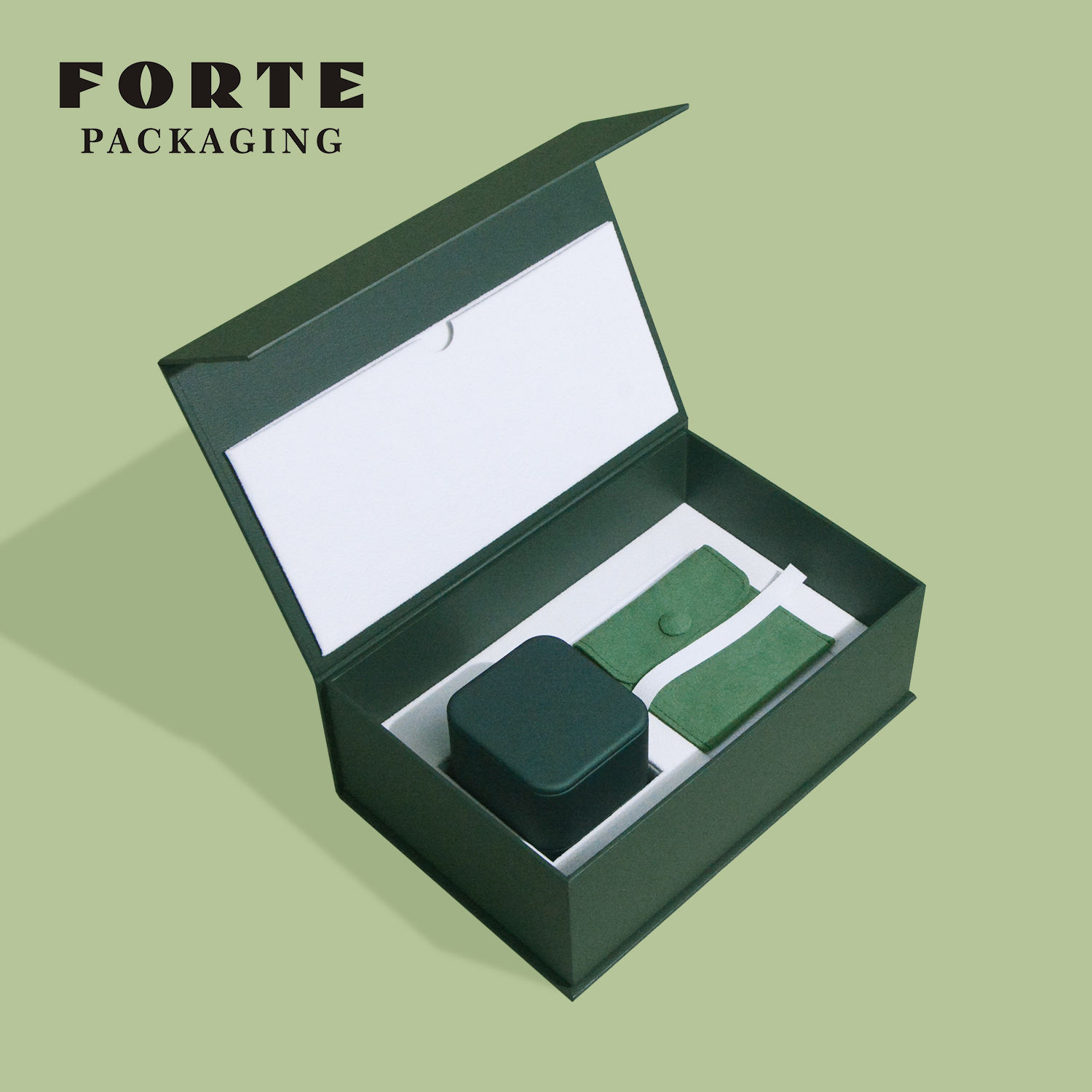 Forte Jewelry Packaging Custom logo Green Folding box Jewelry Box Luxury Ring Earrings Pendant Necklace Box Jewelry Packaging