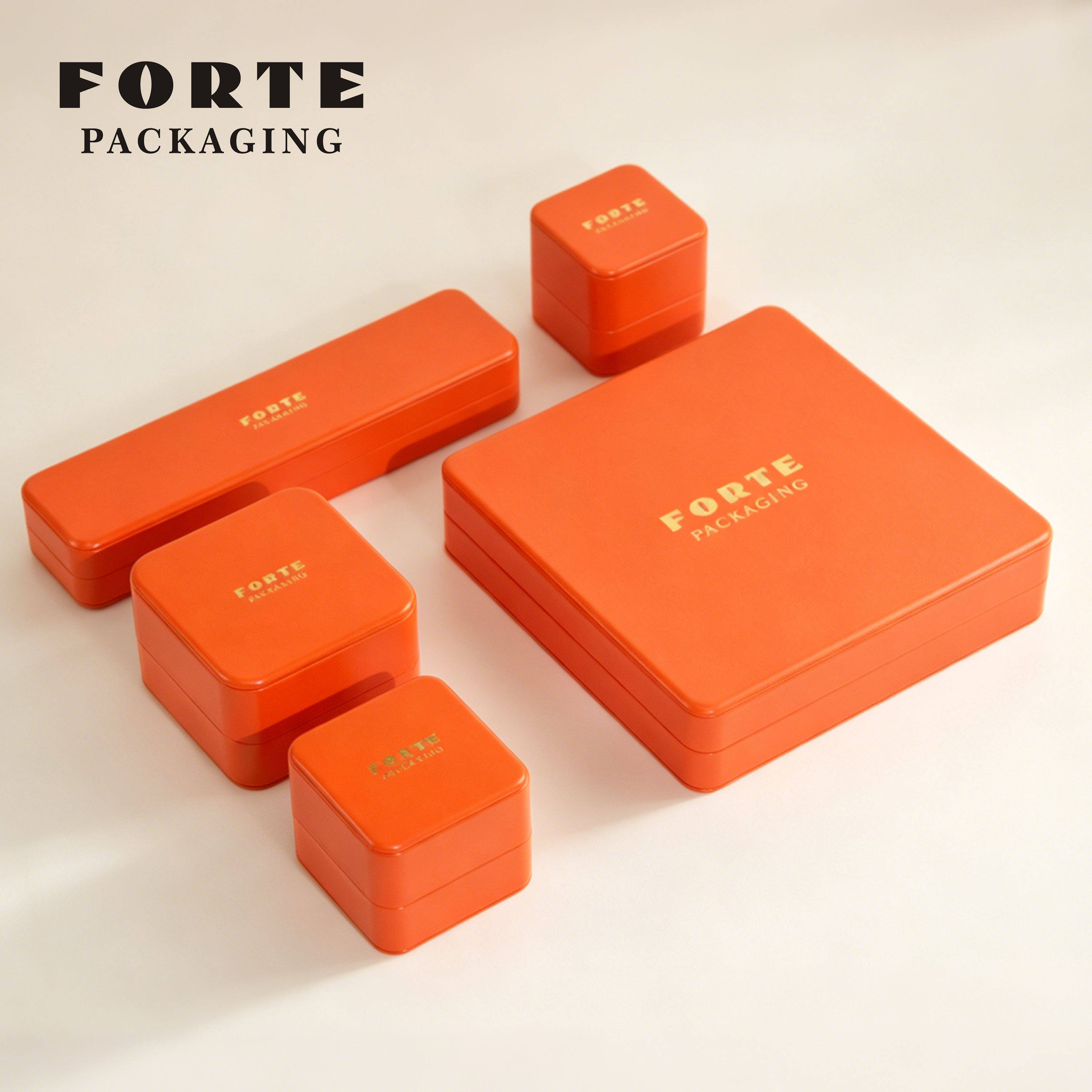 Forte Gold Foil logo Custom Handmade Jewelry Gift Boxes Orange Necklace Bracelet Ring Packaging Luxury Led Jewelry Box