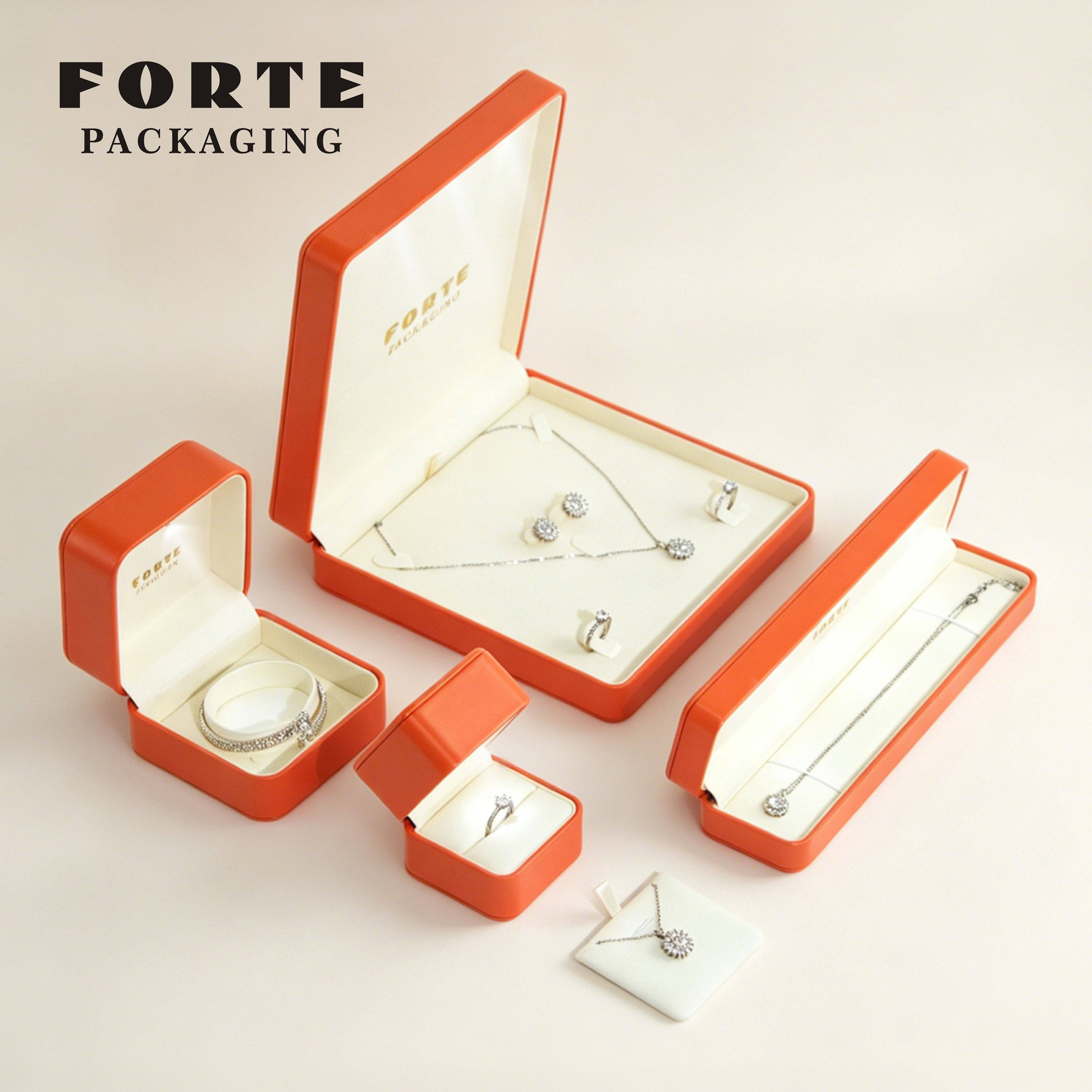 Forte Gold Foil logo Custom Handmade Jewelry Gift Boxes Orange Necklace Bracelet Ring Packaging Luxury Led Jewelry Box
