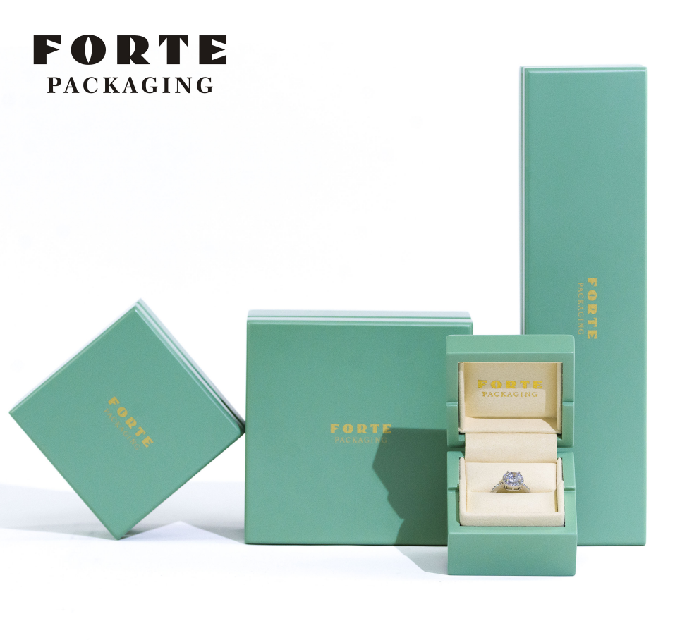 FORTE Green Eco-friendly Matte Coating Custom Wooden Jewelry Box High Quality Rings Jewelry Wooden Box for Earrings Necklaces