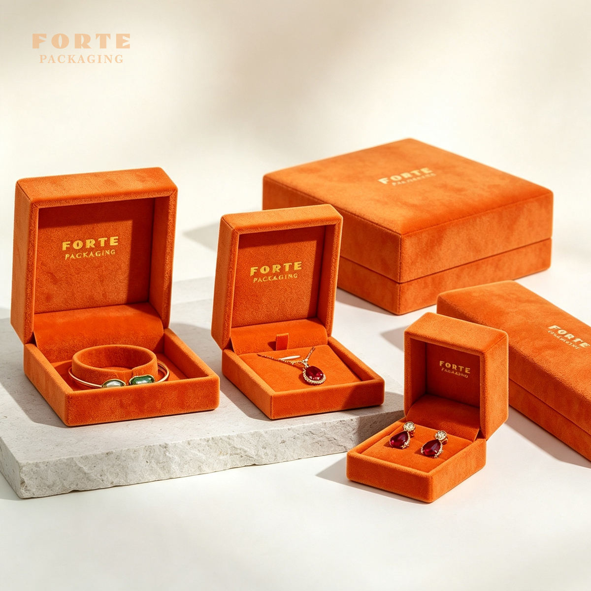 Forte Hot Sale Velvet Jewelry Box High Quality Ring Necklace Bracelet Packaging Custom Jewelry Packaging