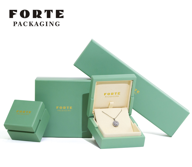 FORTE Green Eco-friendly Matte Coating Custom Wooden Jewelry Box High Quality Rings Jewelry Wooden Box for Earrings Necklaces