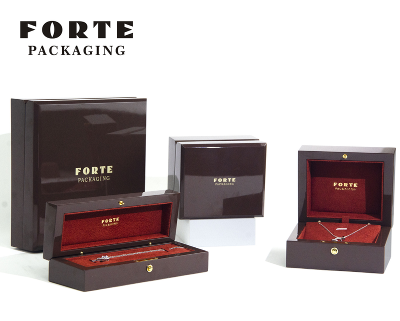 FORTE Metal Snap Fastener Luxury Necklace Bracelet Storage Jewelry Wooden Boxes Custom Wooden Jewelry Box with logo