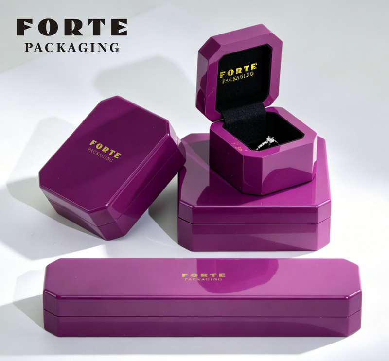 FORTE Custom Logo Purple Octagonal Wooden Jewelry Box Elegant Luxury for Rings Earrings Necklaces