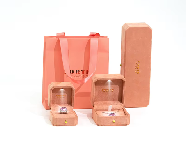 FORTE Orange LED Sustainable Jewellery Package Box Universal Velvet Package for Jewelry