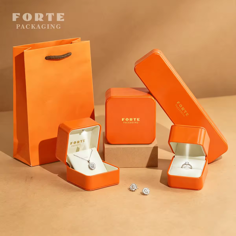 Forte Gold Foil logo Custom Handmade Jewelry Gift Boxes Orange Necklace Bracelet Ring Packaging Luxury Led Jewelry Box